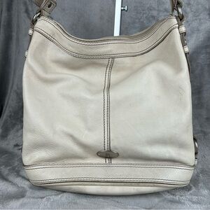 VTG Fossil Cream Pebbled Leather Hobo Bag Adjustable Shoulder Strap Purse Y2K